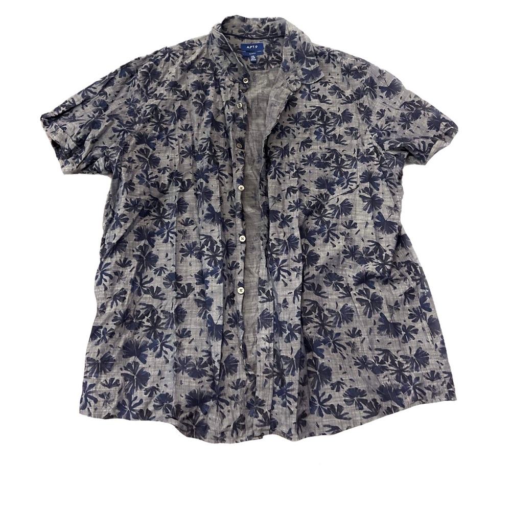Apt 9 Slim Fit casual button down XXL grey with blue floral print